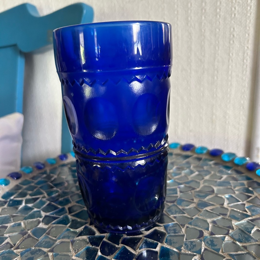 Vintage Cobalt Blue King’s Crown Indiana Glass Thumbprint Tumbler